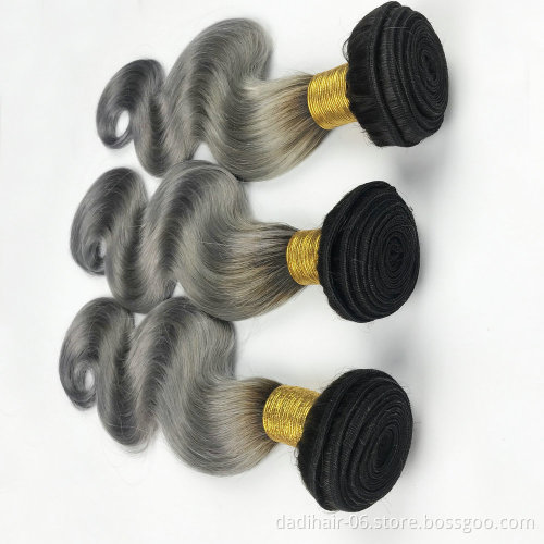 ombre virgin cuticle aligned hair Remy Body Wave hair bundles,two tone Silver Grey Human Hair For Braiding T1BGREY 12 inch